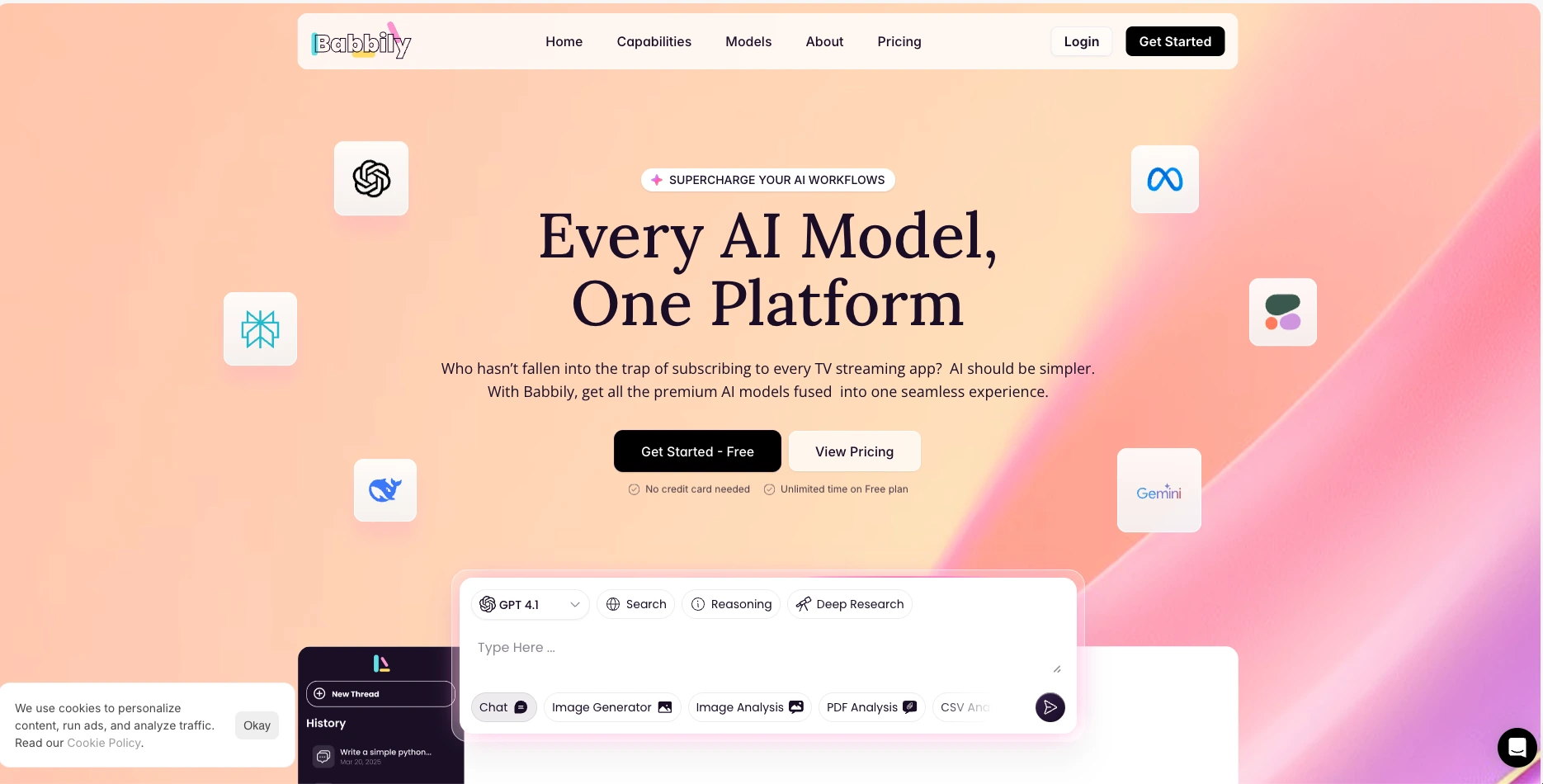Babbily | AI Designed for Everyone Summary Sure! Here's your summary using the requested template format for Babbily: Summary Babbily is a unified AI platform that combines text, voice, image, and video tools into one powerful workspace. Designed for speed and simplicity, it gives users access to premium models, creative tools, and smart data handling—all under one roof. 💼 Use Cases 🐥 Write viral tweets 🤔 Generate AI business ideas 📈 Get stock market tips 🥶 Create sci-fi story plots 💪 Plan the best workout routine 👩‍💻 Learn coding fast ✈️ Discover top travel destinations 🚀 Features 🧠 All-in-One AI Suite Access tools for text, audio, video, and file analysis in one easy-to-use platform. ✨ Premium Model Access Get the latest and most powerful AI models without switching between services. 🔍 Smart Chat & Search Enjoy fast, context-aware answers and deep information retrieval. 🎨 Image Generation Bring your ideas to life with cutting-edge image creation tools. 🎥 Video Generation Turn concepts into engaging videos using AI-powered visuals and scripts. 🔊 Voice & Audio Tools Convert text to natural-sounding speech and transcribe audio instantly. 💡 Simple & Powerful Designed for both beginners and pros, with a smooth, intuitive interface.